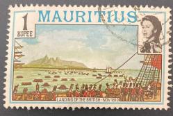 Mauritius Pulu - Mauritius Stamp - Mektup Zarfından Kesilmiş  / Postadan Geçmiş Pul Filateli - Damgalı -  KRALİÇE II. ELIZABETH RESİMLİ , İNGİLİZ ÇIKARMASI 1810 TEMALI PUL, 1 PARA - YABANCI PULLAR,  NOSTALJİK DOĞUM GÜNÜ HEDİYESİ