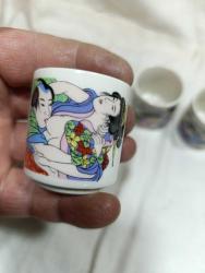 P2---JAPON EROTİK ANTİK SHUNGA SHOT BARDAKLARI--4 ADET