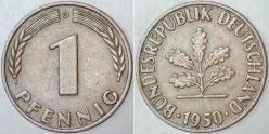ALMANYA 1 PFENNİG 1950 D= MÜNİH DARBI.