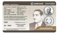 2022 - Adnan Menderes Gümüş Hatıra Parası - Darphane - sertifikalı