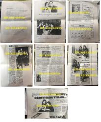 BARIŞ MANÇO'NUN ve ANNESİ RİKKAT UYANIK'IN ÇEŞİTLİ HABER ve BELGELERİNİN YER ALDIĞI 7 ADET TIPKI BASIM YAPRAK - 7.02.1992 TARİHLİ RİKKAT UYANIK'IN VEFAT HABERİNİN YAZILI OLDUĞU BASIN BÜLTENİ - HAKKI MANÇO ve RİKKAT UYANIK'IN EVLİLİK FOTOĞRAFLARI - 1959 TARİHLİ AİLE DÜĞÜNÜ FOTOĞRAFI, RİKKAT HANIM, BARIŞ MANÇO  ve SAVAŞ MANÇO AYNI KAREDEYKKEN - TÜRK MUSIKİ DERNEĞİ RİKKAT UYANIK'IN YER ALDIĞI NİSAN 1949 TAKVİM YAPRAĞI, RİKKAT HANIM'IN RÖPORTAJINDAN 4 SAYFA (HAFTALIK RESİMLİ PERDE DERGİSİNİN 17.09.1949 TARİHLİ SAYISINDAN KOPYADIR)