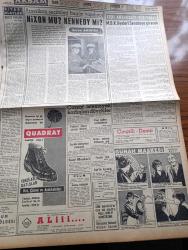 Akşam Gazetesi - 8 Kasım 1960 - Banka Genel Müdürleri Hasan Polatkan'ı İtham Etti - Üniversite Dün Törenle Açıldı - Devlet Ve Hükümet Başkanı Cemal Gürsel Grev Kolay Sözdür Tatbikatı İse Zordur Dedi- Turhan Feyzioğlu Profesör Sıddık Sami Onar İle Görüşecek - Veliahtı Dünyaya Getiren İran Kraliçesi Farah Diba Sarayda Döndü - 65 Milyon Amerikalı Bugün Oy Verecek - Kennedy'nin Şansı Nixon'dan Yüzde 35 Fazla- Palamut Bolluğu - Ateşli Kız Gina Yazan George Albert Gley Yazı Dizisi - Hülagünün Gözdesi Çizen Suat Yalaz - Çarşaf İstemeyen Kadınları Dövdüler - Günah Maskesi Aşk Ve His Romanı Resimleyen Remzi - Kont Senlibenli Karikatür - Nazlı İle Hamza Karikatür - Bize Barbaroslu Derler Yazan Çizen Ratip Tahir Burak - Gölgeler Ve İnsanlar Yazan Victoria Holt Yazı Dizisi - Büyük Türkiye Partisi Kuruluyor - Galatasaray Rostov'dan Rövanşı Alamadı - Yunanistan İle Her Yıl Karşılıklı Yelken Temasları Yapılacak - Beşiktaş Bölgeden 25.000 Borç İstedi - Fenerbahçeli Basri Dirimlili İyileşiyor