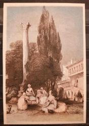 PC.486 İSTANBUL TOPKAPI SARAYI BAHÇESİ GOTLAR SÜTUNU ALTINDA HANIMLAR OSMANLI DÖNEMİ POSTA KARTI TÜRKİYE TURİZM BANKASI A.Ş. GRAVÜR BASKI