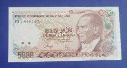 7 Emisyon F 11 seri Büyük Mevlana 5000 Lira Çil