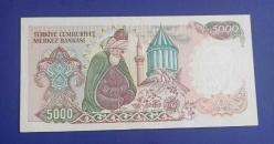 7 Emisyon F 11 seri Büyük Mevlana 5000 Lira Çil