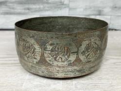 Antika Osmanlı Kalem İşçilikli Bakır Kase - Tas