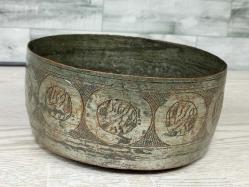 Antika Osmanlı Kalem İşçilikli Bakır Kase - Tas