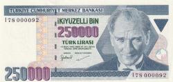 7. Emisyon I78 Serisi 250.000 Türk Lirası İlk Yüz Parası