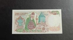7.EMİSYON 2.TERTİP BÜYÜK MEVLÂNALI 5000 LİRA ÇİL KONDİSYONDA