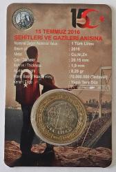 2016  Yılı 1 Lira 15 TEMMUZ DEMOKRASİ ve BİRLİK GÜNÜ ÖZEL FOLDERİNDE