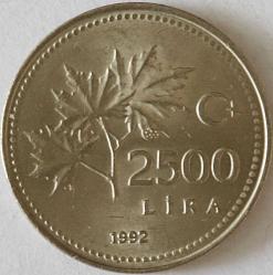 Efemera - Türkiye Cumhuriyet 1992 Yılı 2500 Lira Tura'ya Göre Düz 7897 - kitantik - kitaLog