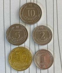 Ukrayna 50 Kopek, 1-2-5 ve 10 Hrivna Madeni Paralar Takım 2018-2025 ÇİL-ÇÇT