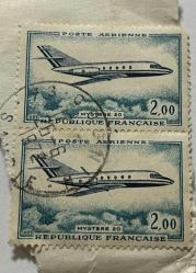 Fransa Pulu - France Stamp - Mektup Zarfından Kesilmiş / Postadan Geçmiş İkili Pul Filateli - UÇAK TEMALI, 2,00 PARA - YABANCI PULLAR, NOSTALJİK DOĞUM GÜNÜ HEDİYESİ