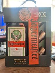 Antika - 1 litre Jägermeister. 3 metal shot bardağı ve ayrıca 3 cam shot bardağı yine orjinal Jägermeister toplam 6 bardak - kitantik - kitaLog