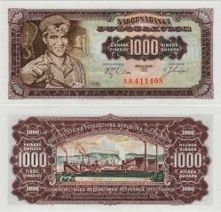 YUGOSLAVYA 1000 DİNAR 1963. NADİR. ÇİL KONDİSYON