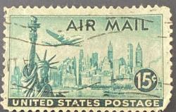 Amerika Birleşik Devletleri Pulu - USA Stamp - Mektup Zarfından Kesilmiş  / Postadan Geçmiş Pul Filateli - Damgalı - ÖZGÜRLÜK ANITI TEMALI NEW YORK ŞEHRİ PULU , 15 PARA - YABANCI PULLAR-NOSTALJİK DOĞUM GÜNÜ HEDİYESİ