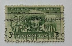 Amerika Birleşik Devletleri Pulu - USA Stamp - Mektup Zarfından Kesilmiş / Postadan Geçmiş Pul Filateli - FIRST GUBERNATORIAL IN PUERTO RICO, 3 PARA - YABANCI PULLAR, NOSTALJİK DOĞUM GÜNÜ HEDİYESİ