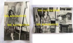 YEŞİLÇAM'IN GÜZEL YILDIZI ESEN PÜSKÜLLÜ'NÜN 2'Lİ ORİJİNAL FOTOĞRAF SETİ - ESEN PÜSKÜLLÜ TUVAL ÜZERİNDE RESİM  YAPARKEN ÇEKİLMİŞ 2 FOTOĞRAF - SİYAH & BEYAZ - 18 x 12 cm EBADINDA - 1960'LAR