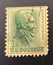 Amerika Birleşik Devletleri Pulu - Unıted States Stamp - Mektup Zarfından Kesilmiş  / Postadan Geçmiş Pul Filateli - Damgalı - ANDREW JACKSON TEMALI PUL , 1 PARA - YABANCI PULLAR -NOSTALJİK DOĞUM GÜNÜ HEDİYESİ
