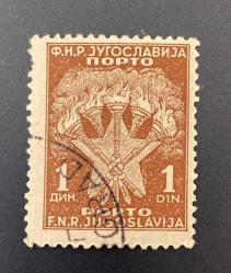 Yugoslavya Pulu - Yugoslavia Stamp - Mektup Zarfından Kesilmiş  / Postadan Geçmiş Pul Filateli - Damgalı - Meşaleler Temalı Yugoslavya Pulu, 1 PARA - YABANCI PULLAR -NOSTALJİK DOĞUM GÜNÜ HEDİYESİ