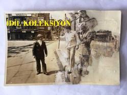 ALTAN ERBULAK'IN ORİJİNAL FOTOĞRAFI - ALTAN ERBULAK ve HALİT KIVANÇ CADDEDE İKEN ÇEKİLMİŞ BİR KARE - SİYAH & BEYAZ - 18 x 12 cm EBADINDA, 1970'LER (RESTORASYONLU)