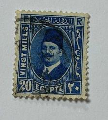 Mısır Pulu - Egypt Stamp - Mektup Zarfından Kesilmiş / Postadan Geçmiş Pul Filateli - KRAL FUAD, 20 PARA - YABANCI PULLAR, NOSTALJİK DOĞUM GÜNÜ HEDİYESİ