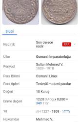 5 MEHMED REŞAD 10 KURUŞ 1327/5 KOSTANTİNİYE GÜMÜŞ ***RRR***ÇOK ÇOK NADİR