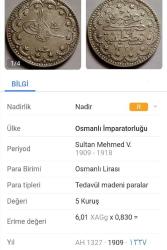 5 MEHMED REŞAD 5 KURUŞ 1327/2 KOSTANTİNİYE GÜMÜŞ ***R*** NADİR