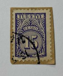 Türk Pulu - Turkish Stamp - Mektup Zarfından Kesilmiş / Postadan Geçmiş Pul Filateli - Damgalı, RESMİ DAMGA PULU, 15 PARA - Türkiye Cumhuriyeti - NOSTALJİK DOĞUM GÜNÜ HEDİYESİ