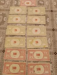 1960'lardan kalma Monopoli  Para  5 adet 100 liralik BANKNOT , 8 Adet 20 liralık Banknot