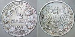 Efemera - ALMANYA GÜMÜŞ 1/2 MARK 1908 A. DEUTSCHES REICH. KAYZER II. WİLHELM DÖNEMİ. ÇİLALTI KONDİSYON. - kitantik - kitaLog