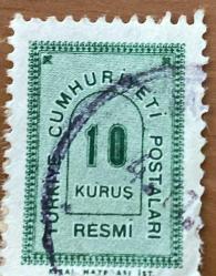 Türk Pulu - Turkish Stamp - Mektup Zarfından Kesilmiş  / Postadan Geçmiş Pul Filateli - Damgalı - RESMİ PUL, 10 KURUŞ - Türkiye Cumhuriyeti - NOSTALJİK DOĞUM GÜNÜ HEDİYESİ