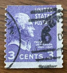 Amerika Birleşik Devletleri Pulu - USA Stamp - Mektup Zarfından Kesilmiş  / Postadan Geçmiş Pul Filateli - Damgalı - THOMAS JEFFERSON TEMALI PUL, 3 PARA  - YABANCI PULLAR - NOSTALJİK DOĞUM GÜNÜ HEDİYESİ