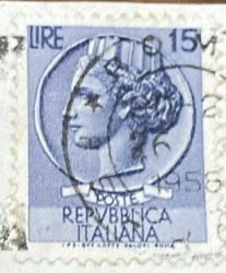 İtalya Pulu - Italy Stamp - Mektup Zarfından Kesilmiş  / Postadan Geçmiş Pul Filateli - Damgalı - SYRACUSE MADENİ PARASI TEMALI İTALYAN PULU, 15 PARA - YABANCI PULLAR -NOSTALJİK DOĞUM GÜNÜ HEDİYESİ