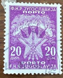 Yugoslavya Pulu - Yugoslavia Stamp - Mektup Zarfından Kesilmiş  / Postadan Geçmiş Pul Filateli - Damgalı - Meşaleler Temalı Yugoslavya Pulu, 20 PARA - YABANCI PULLAR -NOSTALJİK DOĞUM GÜNÜ HEDİYESİ