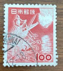 Japonya Pulu - Japan Stamp - Mektup Zarfından Kesilmiş / Postadan Geçmiş Pul Filateli - DAMGALI - BALIKÇILIK TEMALI JAPON PULU , 100 PARA - YABANCI PULLAR, NOSTALJİK DOĞUM GÜNÜ HEDİYESİ