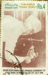 Pakistan Pulu - Pakistan Stamp - Mektup Zarfından Kesilmiş  / Postadan Geçmiş Pul Filateli - DAMGALI - PAKİSTAN DEVLET BANKASI AÇILIŞ TÖRENİ TEMALI PUL 1 TEMMUZ 1948 , 4 PARA - YABANCI PULLAR -NOSTALJİK DOĞUM GÜNÜ HEDİYESİ