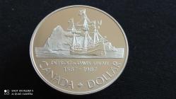 1987 KANADA 1 DOLLAR - DAVİS BOĞAZI'NIN KEŞFİ; 400. YILDÖNÜMÜ HATIRASI , GÜMÜŞ