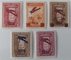1934 SÜRŞARJLI BİRİNCİ UÇAK PULLARI MNH TAM SERİ 2024 KATALOK DEĞERİ;600.00TL 3ŞŞŞ2A NADİR