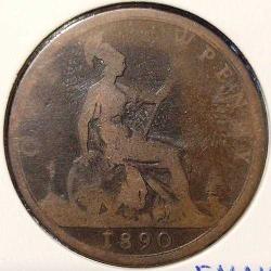 İngiltere-1 Penny-1890-Kraliçe Victoria-Bronz-Temiz