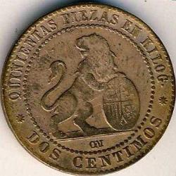 İspanya-2 Centimos-1870-Bakır-ÇT