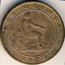 İspanya-2 Centimos-1870-Bakır-ÇT