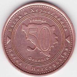 Bosna Hersek-50 Feninga-1998-Bakır Kaplı Çelik-ÇT