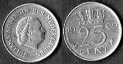 HOLLANDA 25 CENT 1969