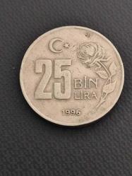25 bin lira 25000 yirmibeşbin yirmi beş bin türk lirası 1996 yılı madeni para