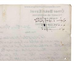 [OSMANLICA - TÜRKÇE ÇİFT ALFABELİ EVRAK] Osmanlıca - Yeni Türkçe çift alfabeli Ömer Bekri Esvet Ticaret ve Komüsyon Gaziantep anteli 1930'lar tarihli ticari yazışma