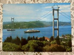 Efemera - İstanbul boğazı köprü tamamlanmamış hali ile eski kartpostal - kitantik - kitaLog
