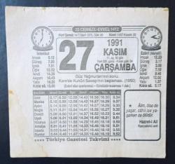 Türkiye gazetesi takvimi = 27 - Kasım - 1991