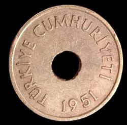 1951 Delikli 1 Kuruş Çil