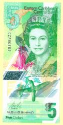 East Caribbean 5 Dollars ND 2021 P 55Aa Queen Polymer QE II UNC ÇİL